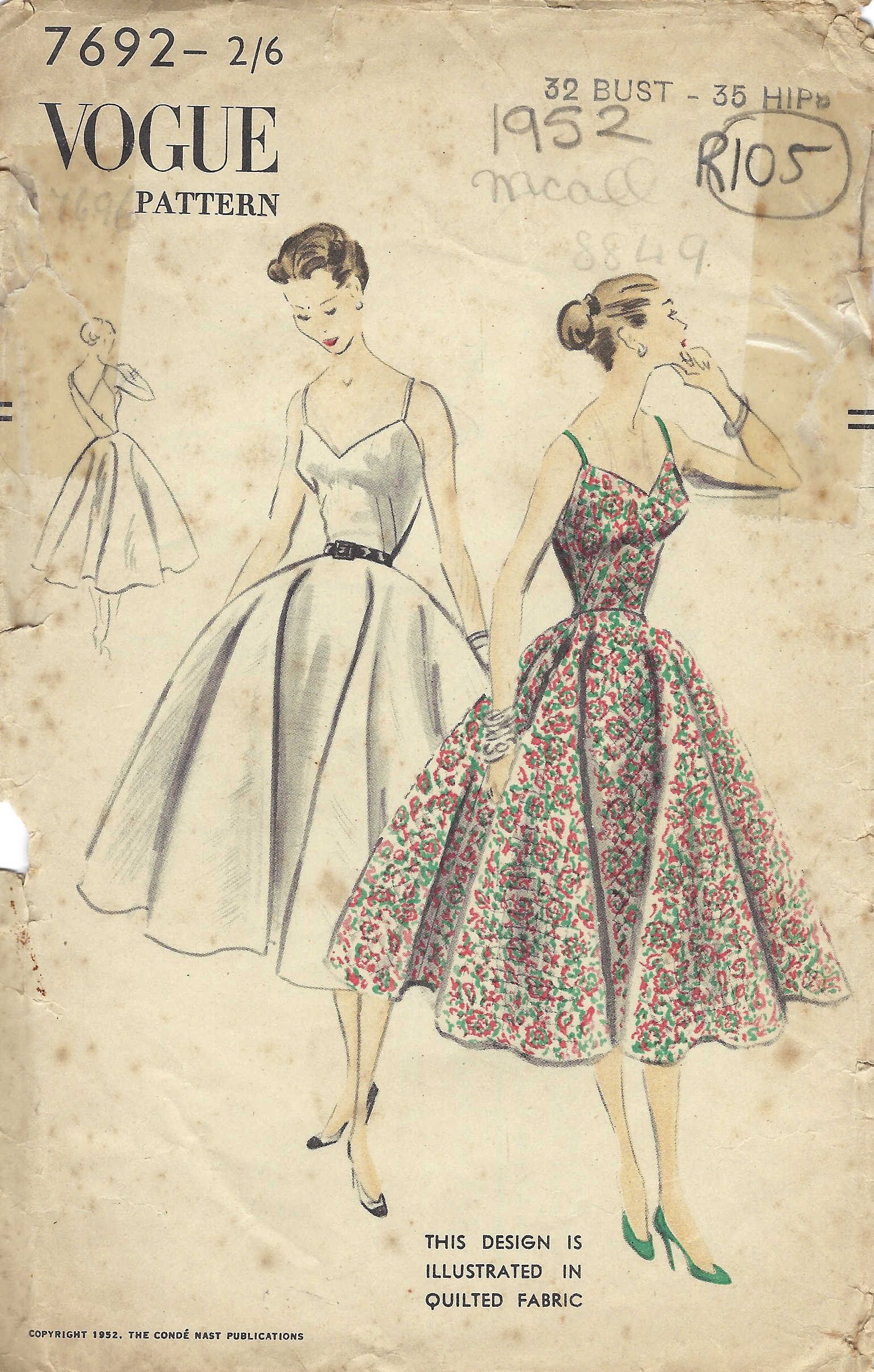 1952 Vintage VOGUE Sewing Pattern B32