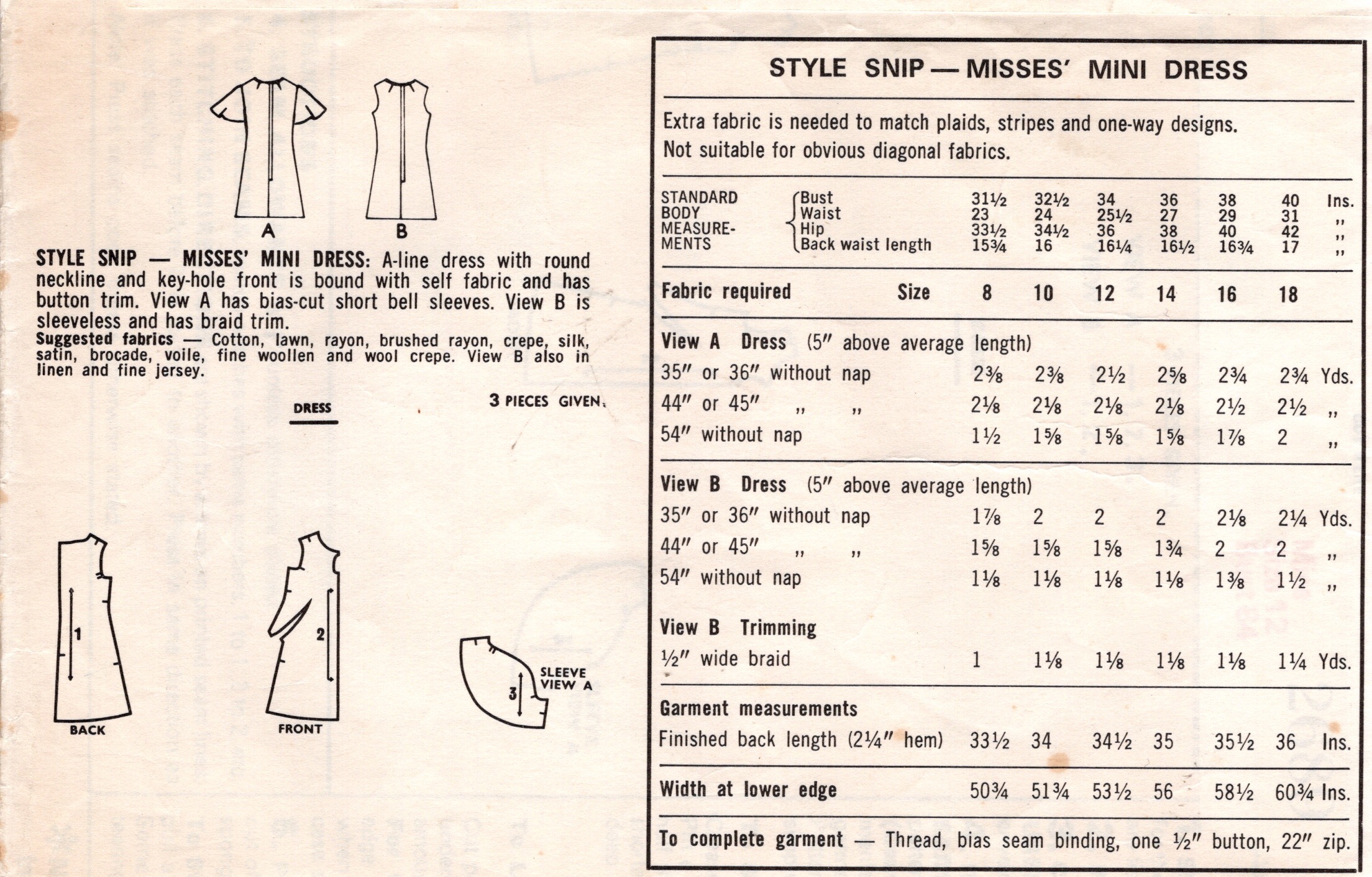 1970 Vintage Sewing Pattern B34