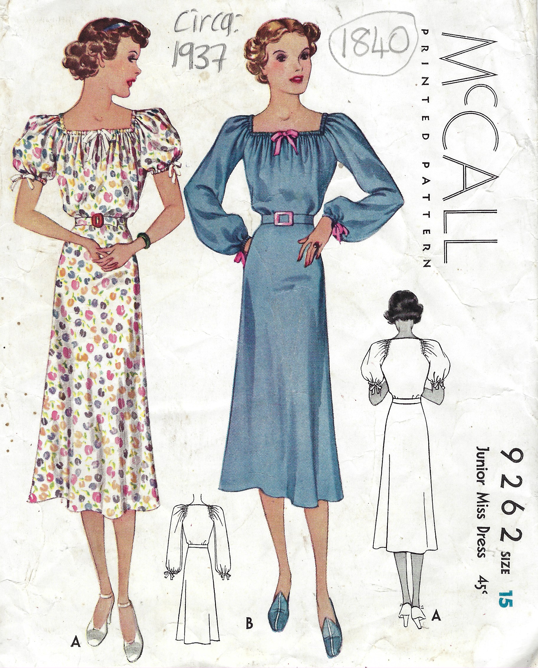 1937-vintage-sewing-pattern-b33-dress-1840-mccall-9262-the-vintage
