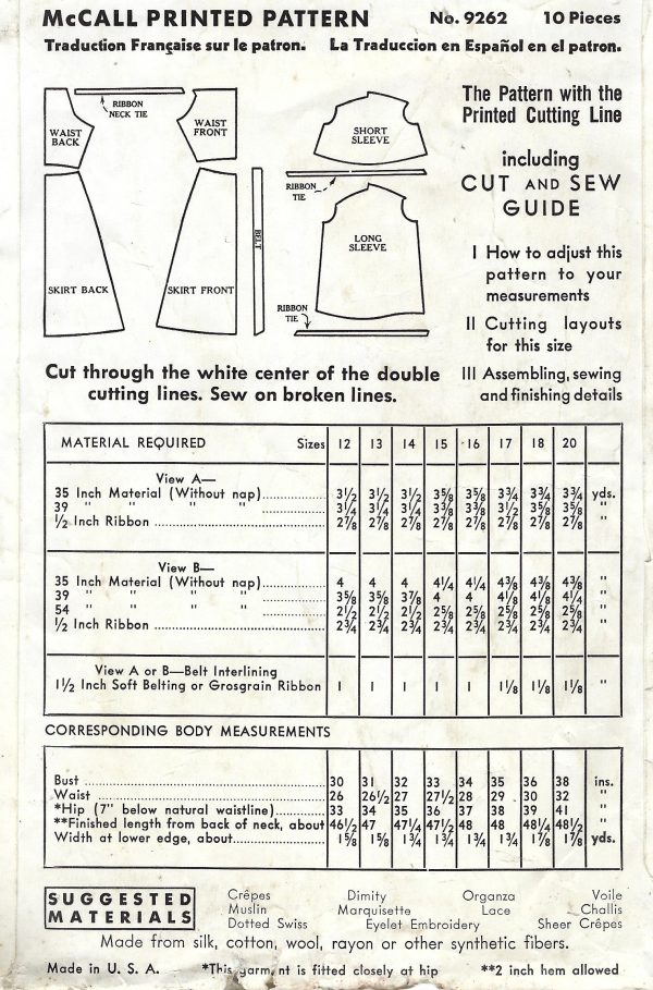 1937 Vintage Sewing Pattern B33 Dress 1840 Mccall 9262