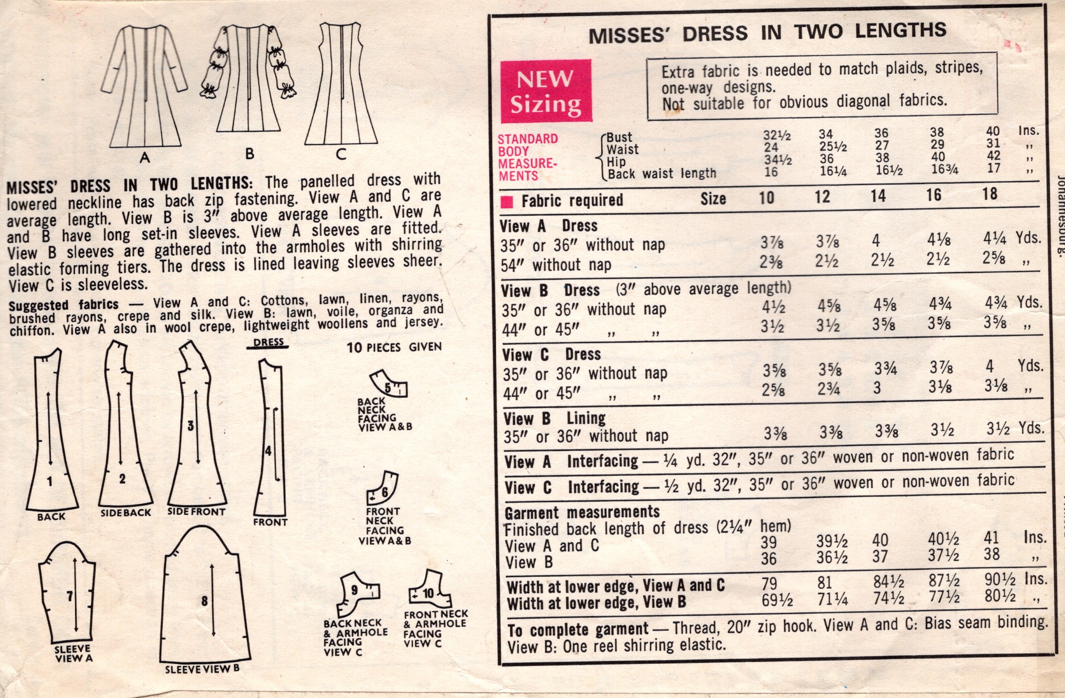 1968 Vintage Sewing Pattern B36
