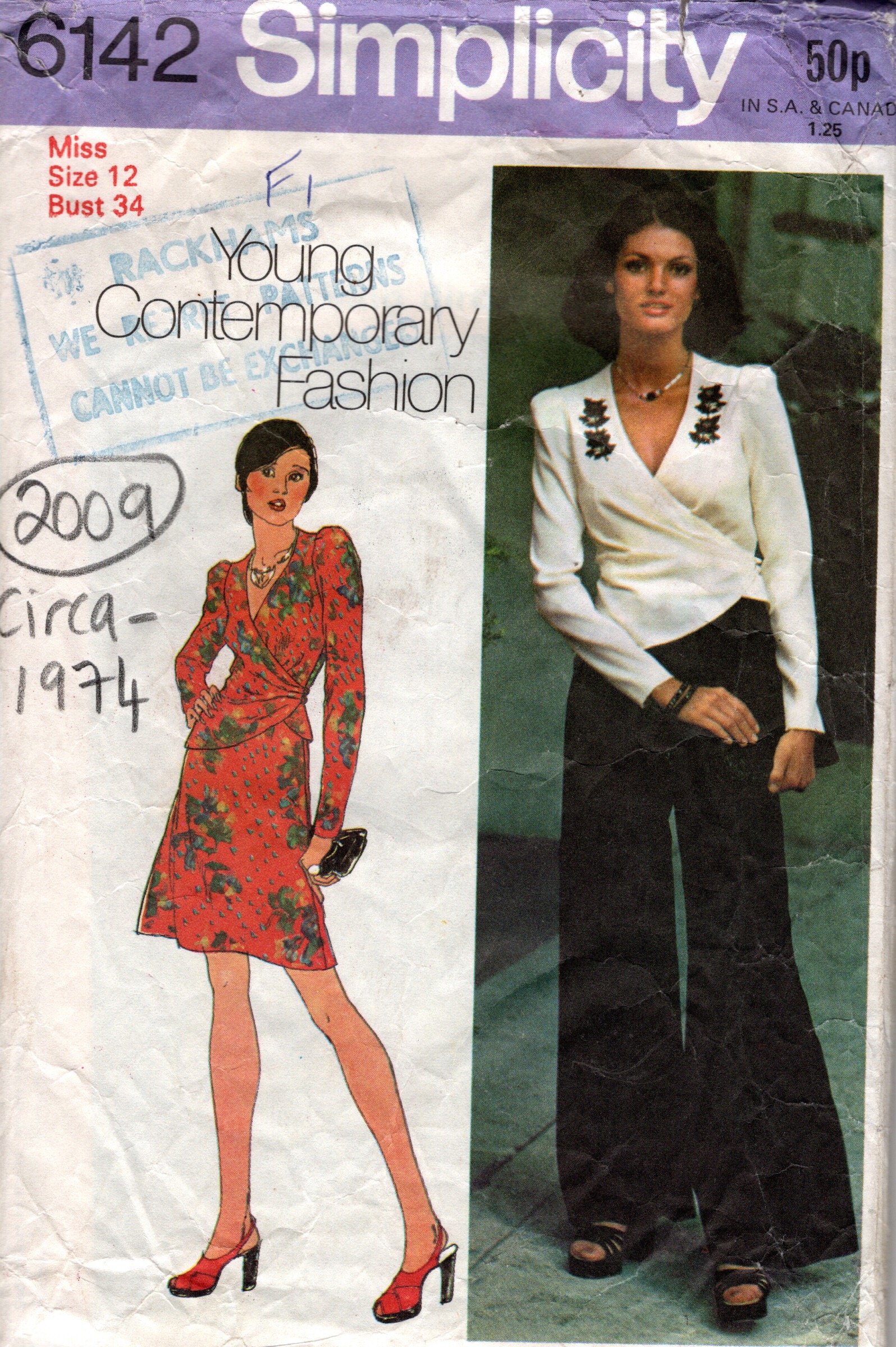 Simplicity 6659 Vintage Sewing Pattern Misses' Front-Wrap Top Skirt ...