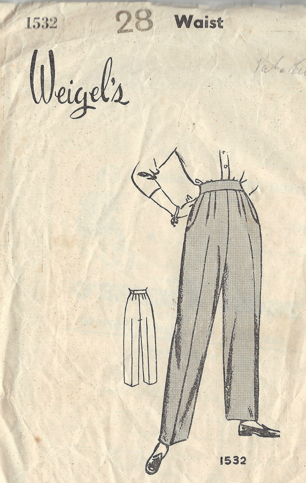 1940s WW2 Vintage Sewing Pattern W28- H38 WOMENS PANTS TROUSERS