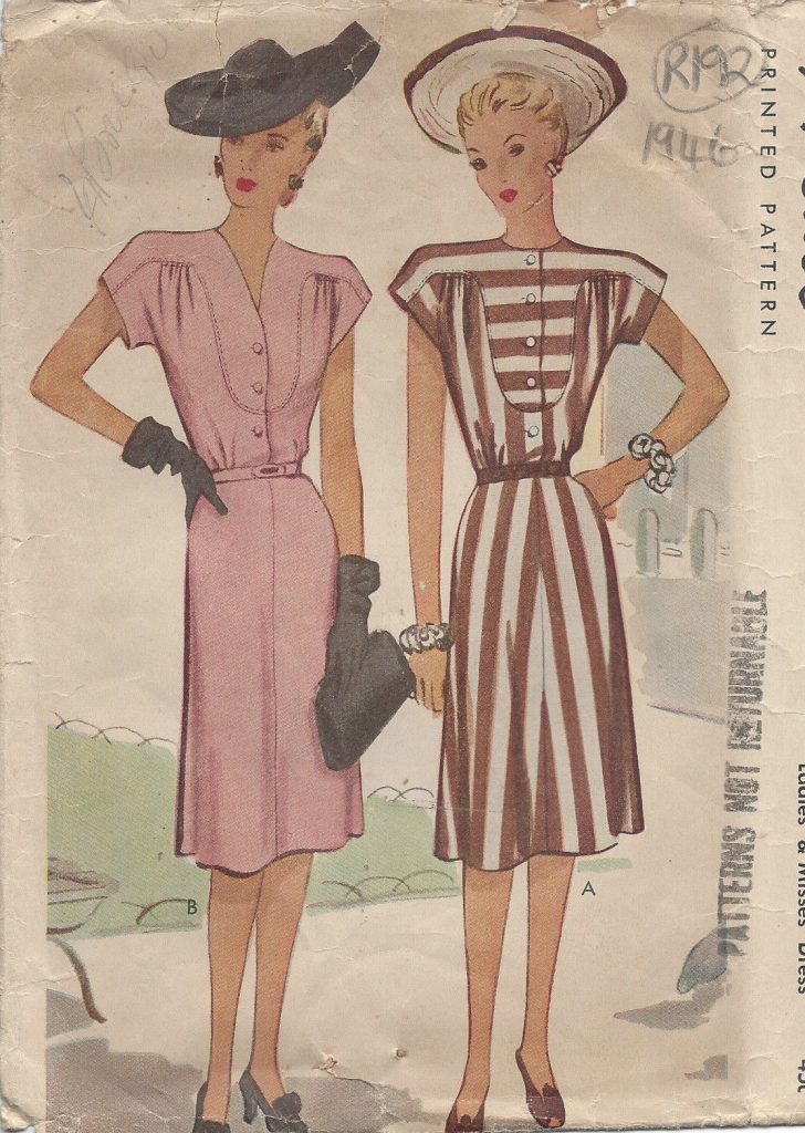 1944 Vintage Sewing Pattern B34" DRESS (R192) - The Vintage Pattern Shop