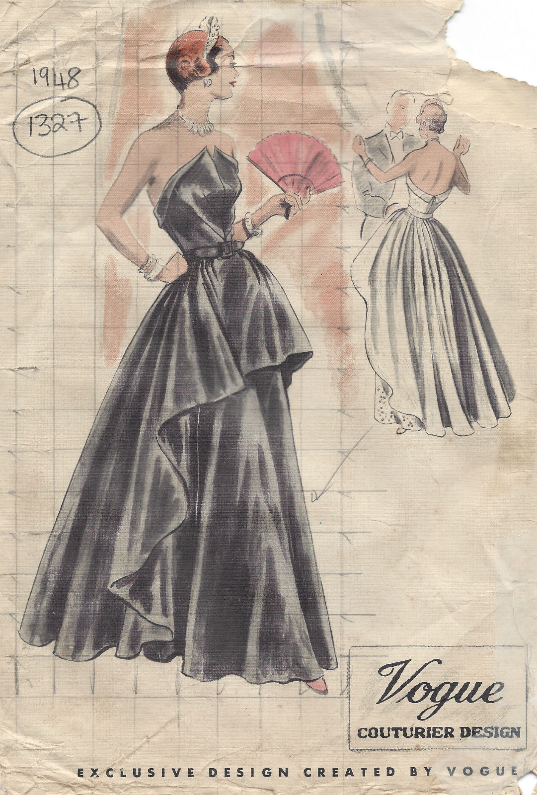1950s Pattern, Strapless Ball Gown, Prom Dress, Bridal Gown - Bust 32
