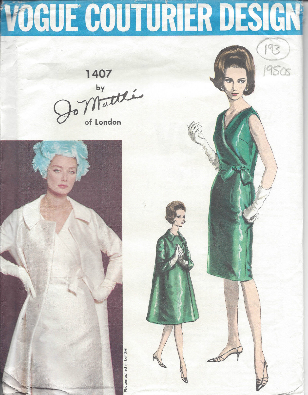 1964 Vintage VOGUE Sewing Pattern B36" COAT & DRESS (193) By JO MATTLI - Image 2