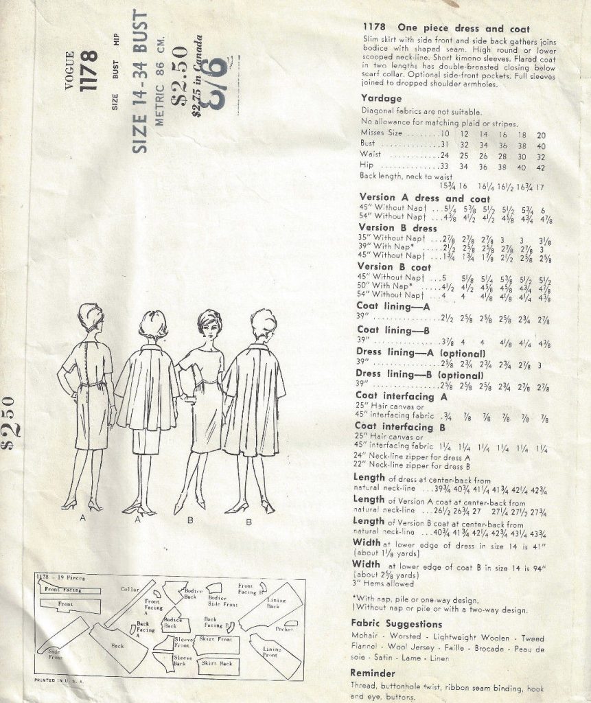 Patron De Couture Vintage Vogue Années 1960 - Modèle B34 Chemisier & Pantalon - Non Découpé, Pièces Intactes