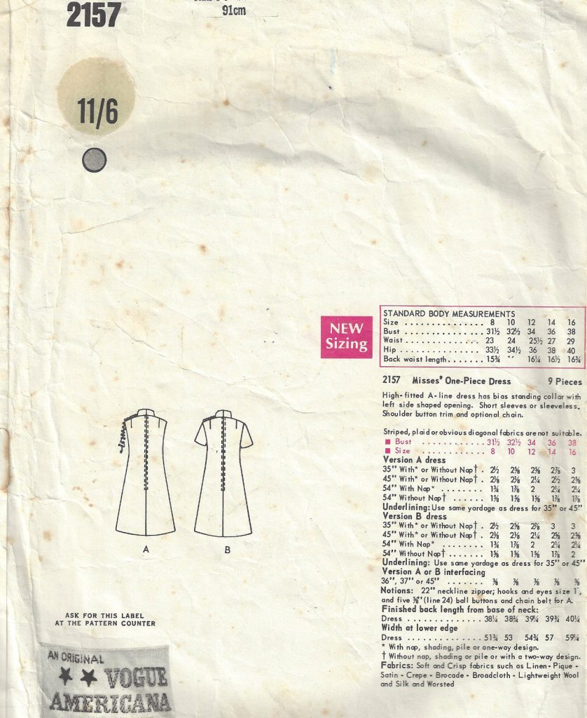 1969 Vintage VOGUE Sewing Pattern DRESS B36" (1585) By Bill Blass - The ...