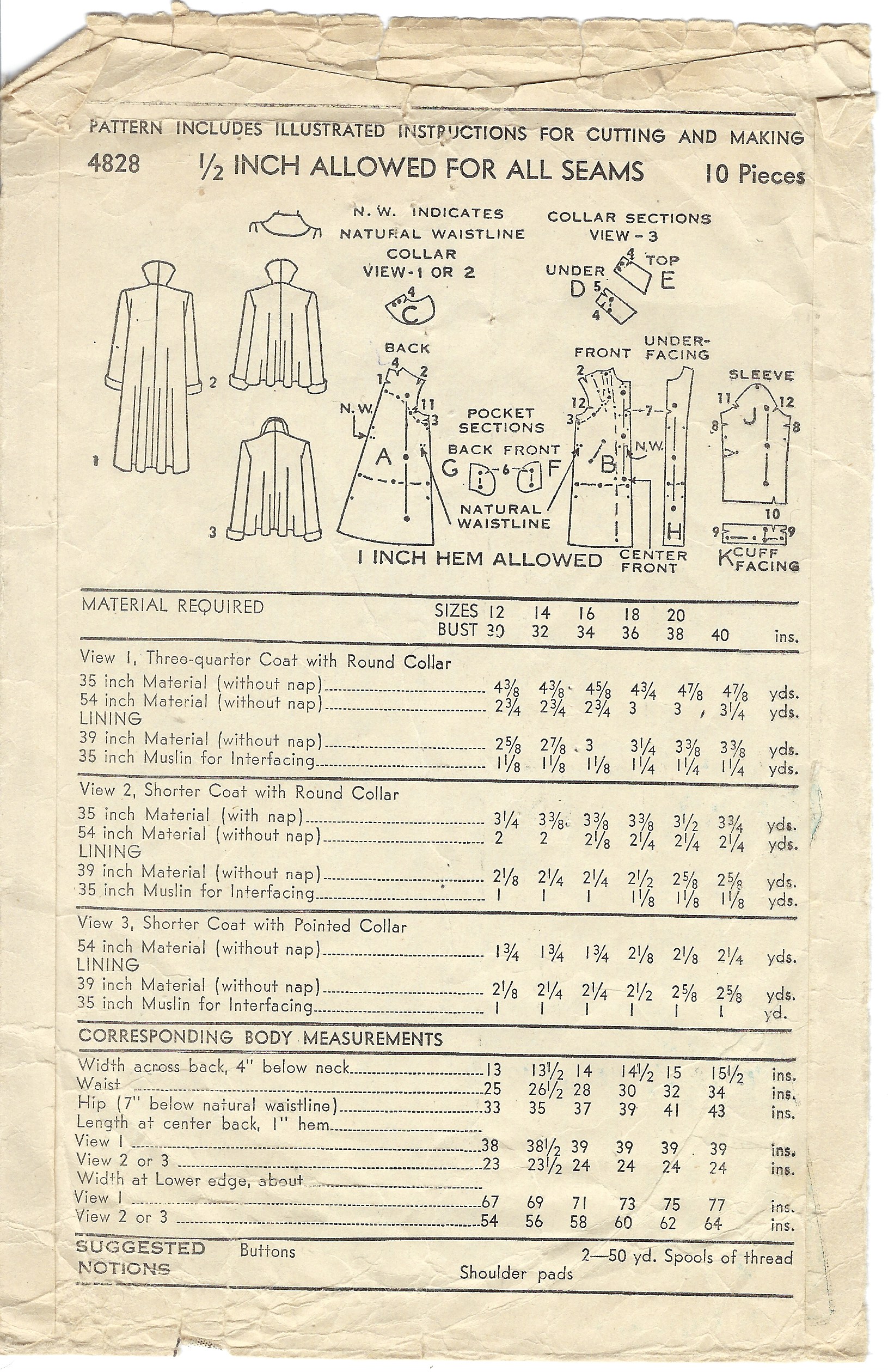 1940s Vintage Sewing Pattern B32