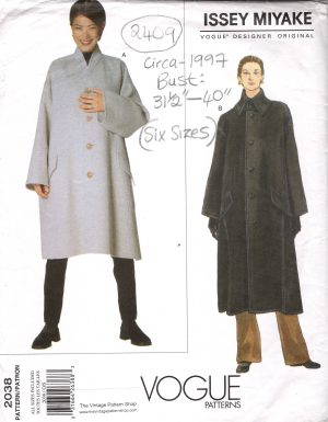 1997 Vintage VOGUE Sewing Pattern (B 31 1/2″ -to- 40") Coat (2409) By Issey Miyake VOGUE 2038