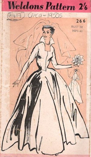 1950s Vintage Sewing Pattern B38" BRIDE'S WEDDING DRESS (2417) By Weldons 266