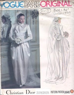 1979 Vintage VOGUE Sewing Pattern B36″ Wedding Dress Tie Cummerbund (2413) Christian Dior Vogue 2545