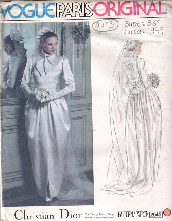 1979 Vintage VOGUE Sewing Pattern B36″ Wedding Dress Tie Cummerbund (2413) Christian Dior Vogue 2545