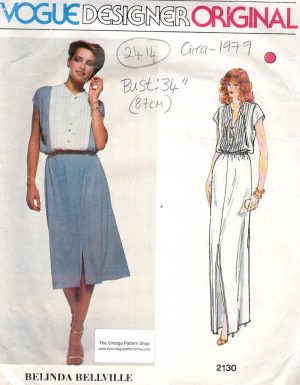 1979 Vintage VOGUE Sewing Pattern B34″ DRESS (2414) Belinda Bellville 2130