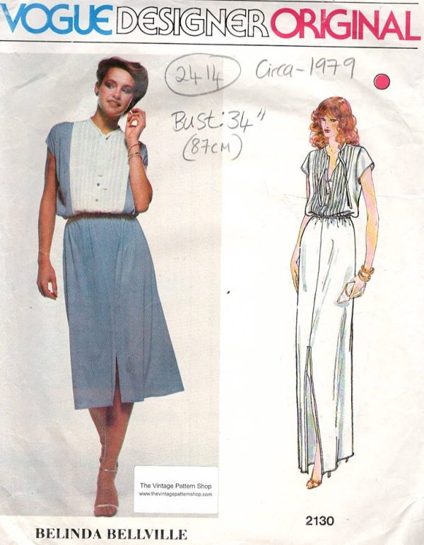 1979 Vintage VOGUE Sewing Pattern B34″ DRESS (2414) Belinda Bellville 2130