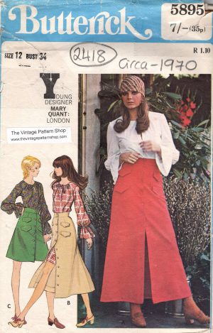 1970 Vintage Sewing Pattern B34” Dress Skirt Blouse (2418) Butterick 5895 By Mary Quant