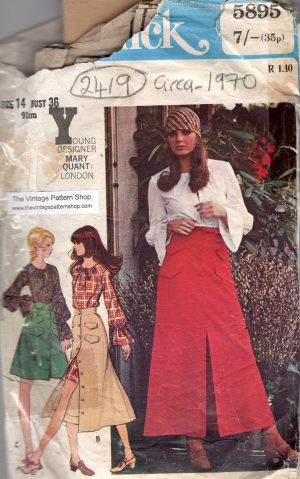 1970 Vintage Sewing Pattern B36” Dress Skirt Blouse (2419) Butterick 5895 By Mary Quant