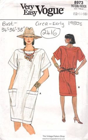 1980s Vintage VOGUE Sewing Pattern (B34"-36”-38″) DRESS (2416) Vogue 8973