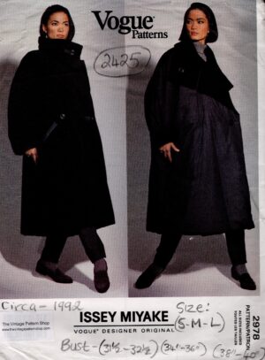 1992 Vintage VOGUE Sewing Pattern Bust: (31 1/2 - 32 1/2 ins) (34-36 ins) (38-40 ins) Reversible Coat (2425) By Issey Miyake Vogue 2978