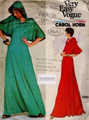 1976 Vintage VOGUE Sewing Pattern B34" LOUNGEWEAR DRESS (2422) Carol Horn Vogue 1300