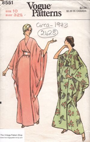 1973 Vintage VOGUE Sewing Pattern B32 1/2″ CAFTAN ROBE Dress (2428) Vogue 8551