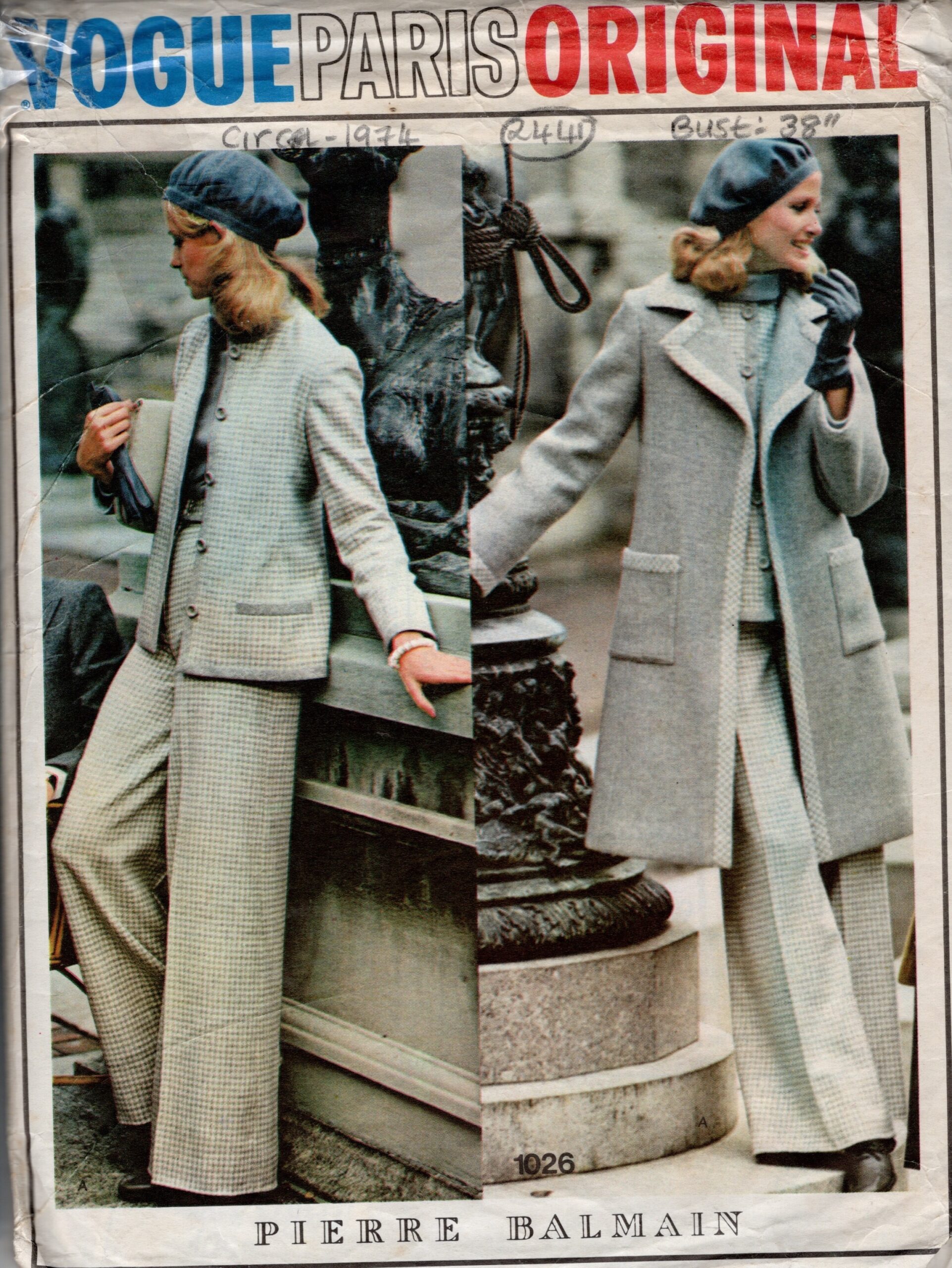 1974 Vintage VOGUE Sewing Pattern B38” Coat Jacket Pants skirt & Blouse (2441) PIERRE BALMAIN Vogue 1026