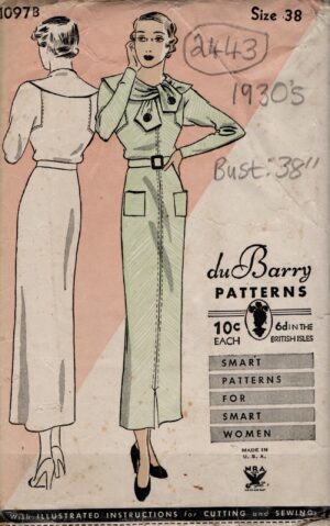 1930s Vintage Sewing Pattern B38" DRESS (2443) Du Barry 1097B