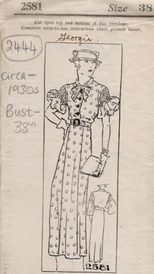 930s Vintage Sewing Pattern DRESS B38” (2444) Pattern 2581