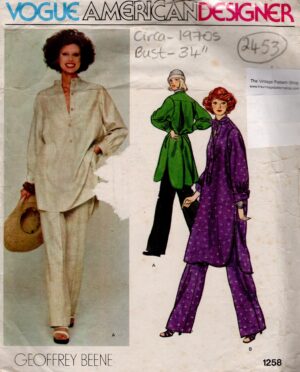 1970s Vintage VOGUE Sewing Pattern B34” Top, Dress & Pants (2453) By Geoffrey Beene 1258