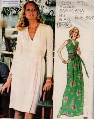 1974 Vintage VOGUE Sewing Pattern B36″ DRESS (2458) By Bill Blass 1015