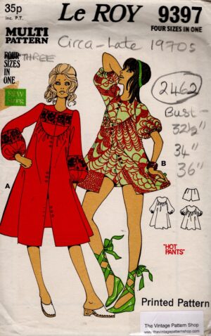 Late 1960s Vintage Sewing Pattern Smock Dress & Shorts (B32 1/2- 34" - 36in) (2462) By Le Roy Weldons 9397