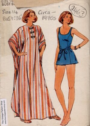 1970s Vintage Sewing Pattern B36: Swimsuit & Caftan (2463) Butterick 4862
