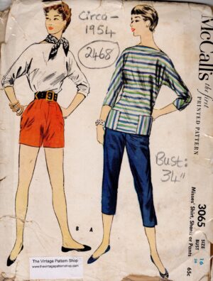1954 Vintage Sewing Pattern (B34”) Shirt, Short & Pants (2468) McCall's 3065