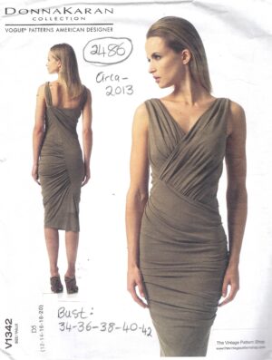 2013 Vintage VOGUE Sewing Pattern DRESS (Bust: 34-to-42”) (2486) By Donna Karan V1342