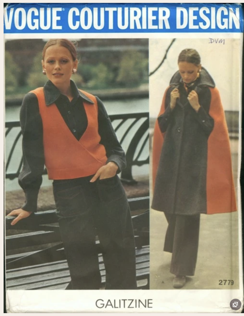 1972 Vintage VOGUE Sewing Pattern (Bust 38″) Cape Pants Shirt Vest (1982) Galitzine 2779 - Image 3
