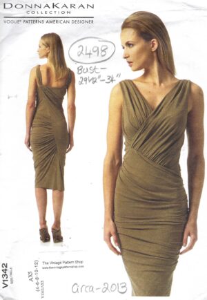 2013 Vintage VOGUE Sewing Pattern DRESS (Bust: 29 1/2"-to-34”) (2498) By Donna Karan V1342