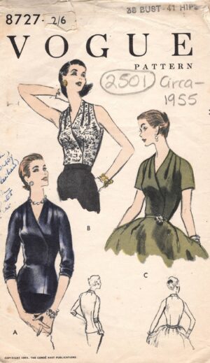 1955 Vintage VOGUE Sewing Pattern (Bust 38”) BLOUSE (2501) By Vogue 8727