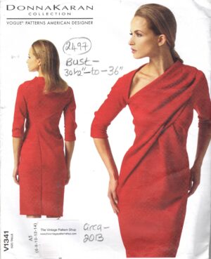 2013 Vintage VOGUE Sewing Pattern DRESS (Bust: 30 1/2 -to-36”) (2497) By Donna Karan V1341