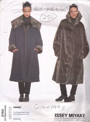 1998 Vintage VOGUE Sewing Pattern (Bust 31 1/2 - to - 40 ins) COAT (2511) By Issey Miyake Vogue 2182