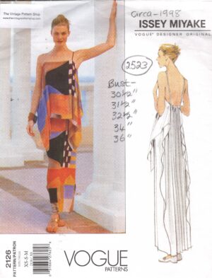 1998 Vintage VOGUE Sewing Pattern DRESS - Bust (30 1/2”) (31 1/2"-32 1/2") (34"-36") (2523) Issey Miyake Vogue 2126