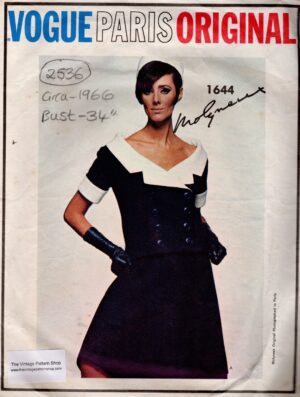 1966 Vintage VOGUE Sewing Pattern Two-Piece Dress  B34" (2536) Molyneux Vogue 1644
