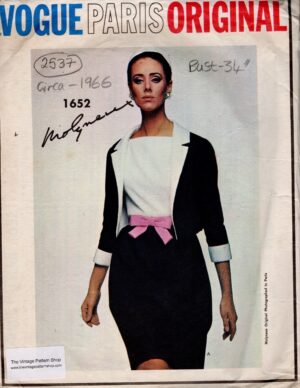 1966 Vintage VOGUE Sewing Pattern Dress and Jacket B34" (2537) Molyneux Vogue 1652