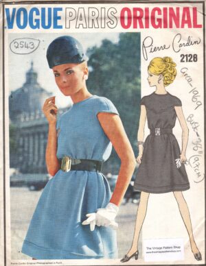 Vintage Pierre Cardin VOGUE 2128 Sewing Pattern, 1969 Designer DRESS (Bust 38”) (2543)