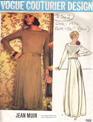 Vintage Jean Muir VOGUE 1153 Sewing Pattern, 1974 Designer DRESS (Bust 34”) (2542)