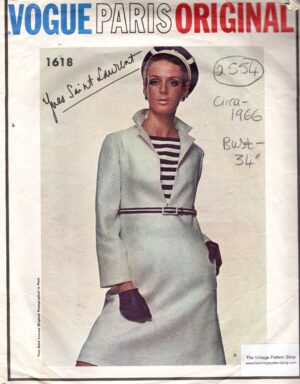 1966 Vintage VOGUE Sewing Pattern (Bust 34”) DRESS (2554) By Yves Saint Laurent Vogue 1618