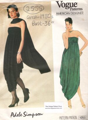 1980s Vintage VOGUE Sewing Pattern (Bust 36”) DRESS & SHAWL (2555) Adele Simpson Vogue 1253