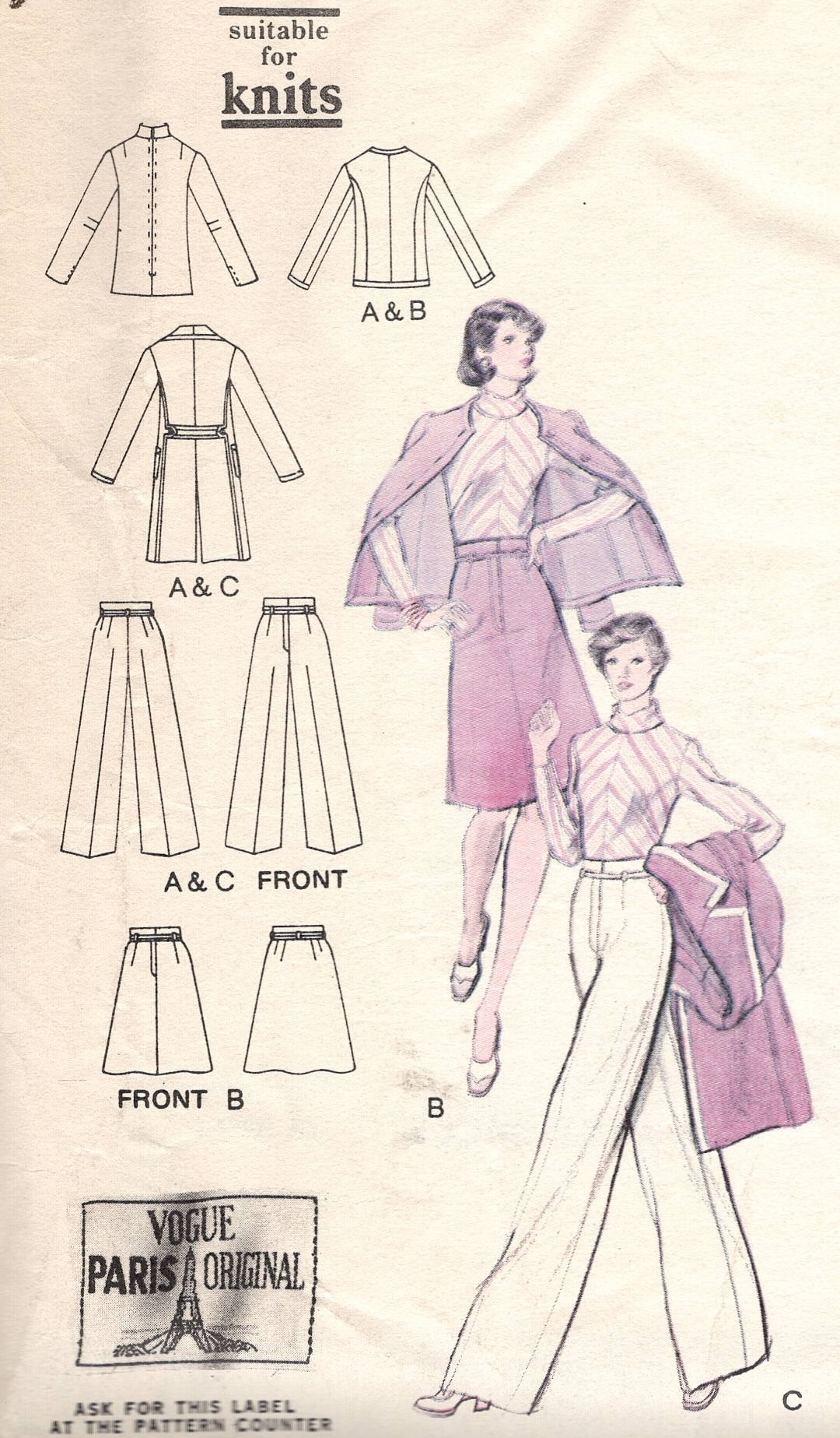 1974 Vintage VOGUE Sewing Pattern B36” Coat Jacket Pants skirt & Blouse (2553) PIERRE BALMAIN Vogue 1026 - Image 4