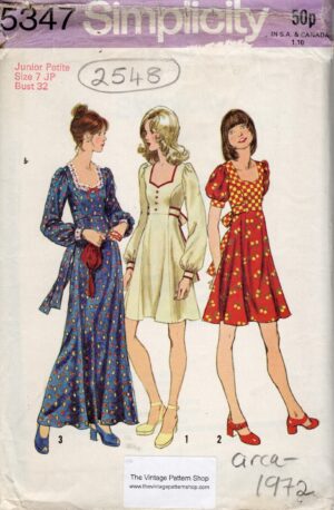 1972 Vintage Sewing Pattern B32" DRESS (2548) Simplicity 5347
