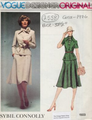1976 Vintage VOGUE Sewing Pattern (Bust 32 1/2”) Jacket, Skirt & Scarf (2558) Sybil CONNOLLY of Dublin Vogue 1503
