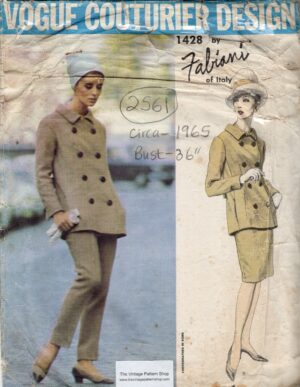 1965 Vintage VOGUE Sewing Pattern (Bust 36”) SUIT Jacket Skirt & Pants (2561) By Fabiani of Italy Vogue 1428